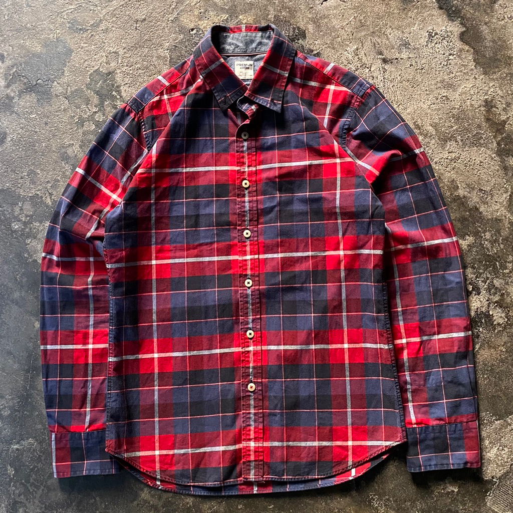 Polham Tartan Plaid Long Sleeve Shirt scnd prlvd original Kemeja Tartan Merah Navy