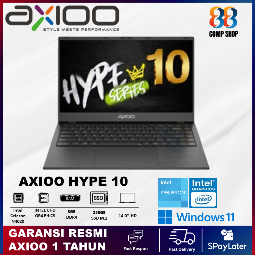Axioo HYPE 10 - Intel Celeron N4020 Ram 8GB Ssd 256GB Layar 14.0 HD DOS/Windows 11 Home