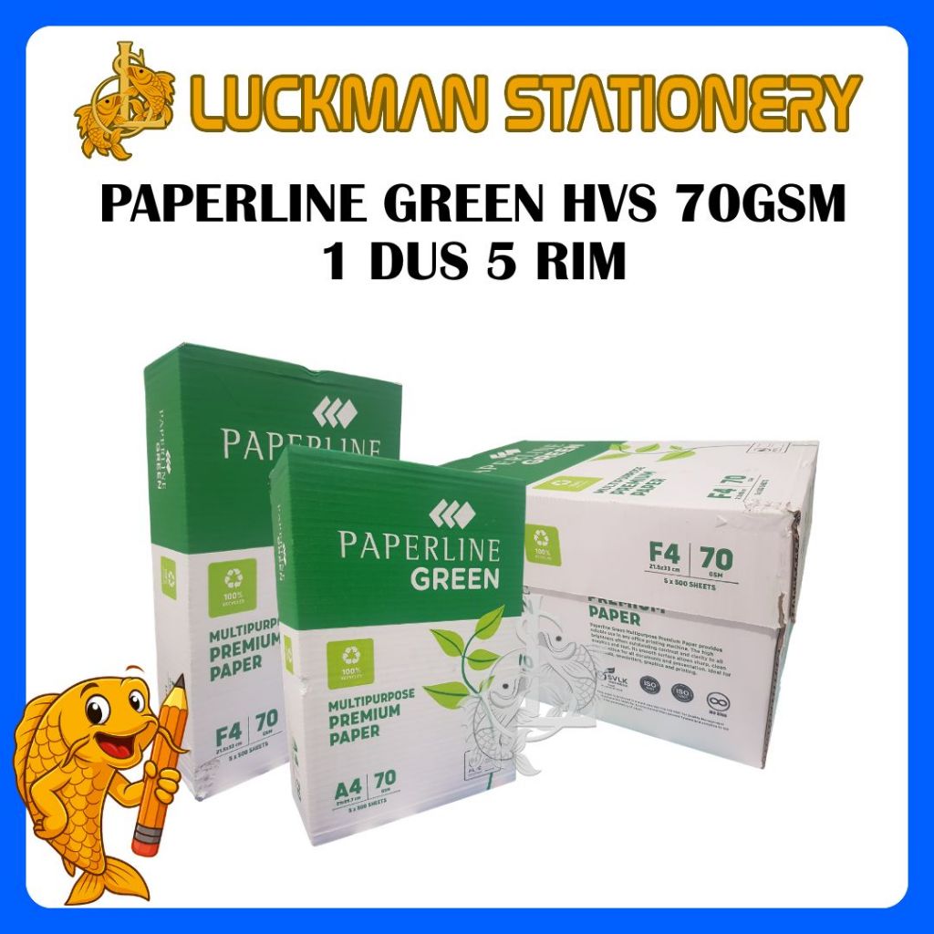 [ DUS ISI 5 RIM ] PAPERLINE GREEN KERTAS HVS A4 F4 70GSM KERTAS PRINT FOTOCOPY / HVS 70GSM [LUCKMAN 