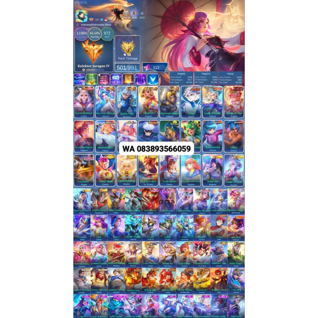 dijual akun ml full skin terlaris