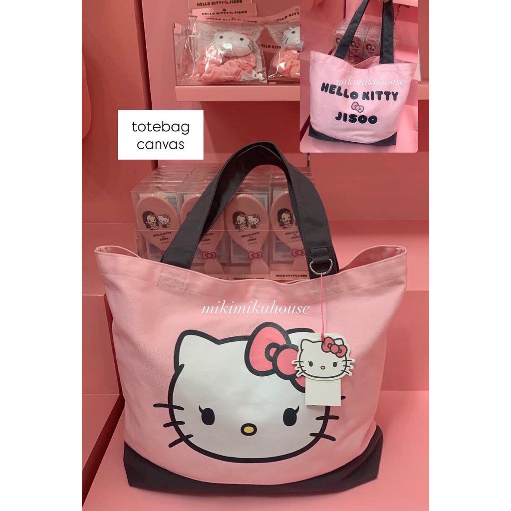 READY JISOO x HELLO KITTY TOTE BAG CANVAS TAS JISOO HELLO KITTY OFFICIAL MERCHANDISE HELLO KITTY JIS