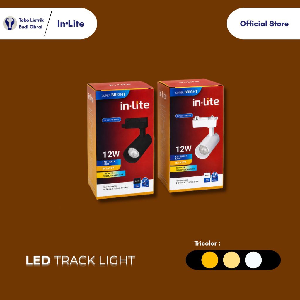 INLITE LED TRACK LIGHT | INLITE Lampu LED Rel 12W dengan variasi TRICOLOR  3000K 4000K 6500K