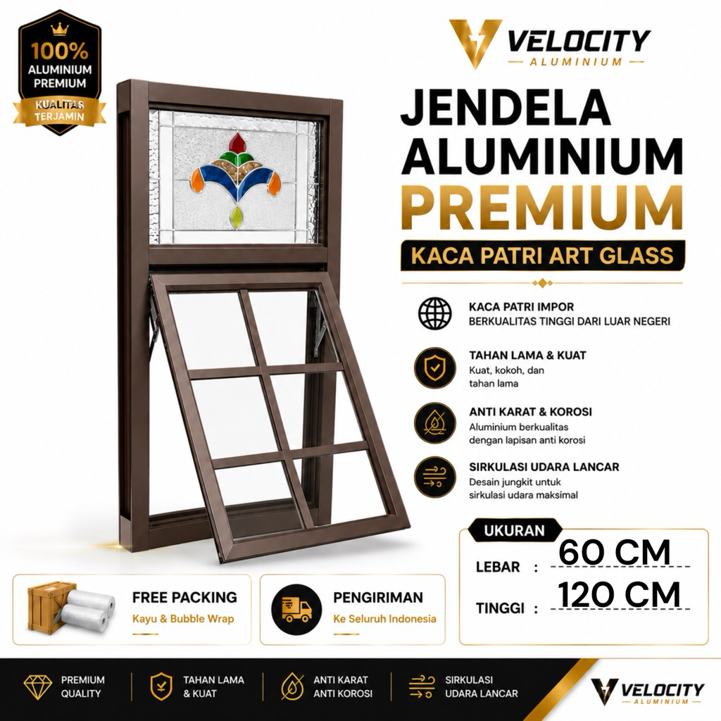 Jendela Aluminium Kaca Patri 120x60 cm | Casement Minimalis Ornamen Modern