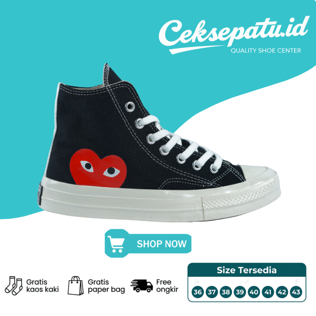CekSepatu.id - Converse 70s High X Lovers Play Black White - Sneakers Kanvas Kasual Pria Wanita 36-4