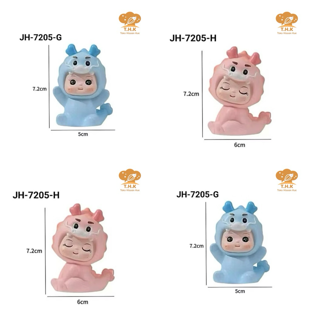 JH7205 - Hiasan Kue Cake Topper Patung Boneka Bayi Naga Biru Pink Plastik(TALK)