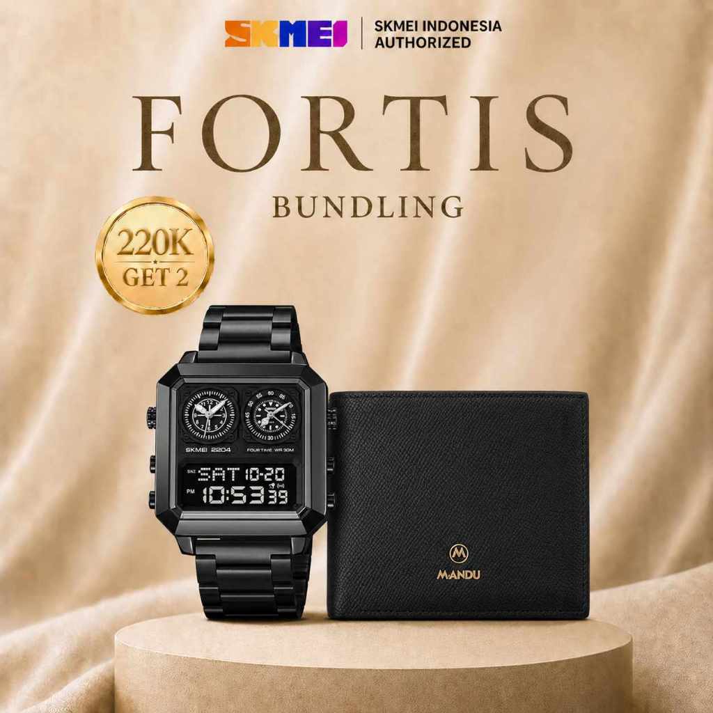 [PAKET FORTIS 220K] SKMEI Bundle Hemat Super Kece Jam Tangan Analog Digital dan Dompet Pria Keren
