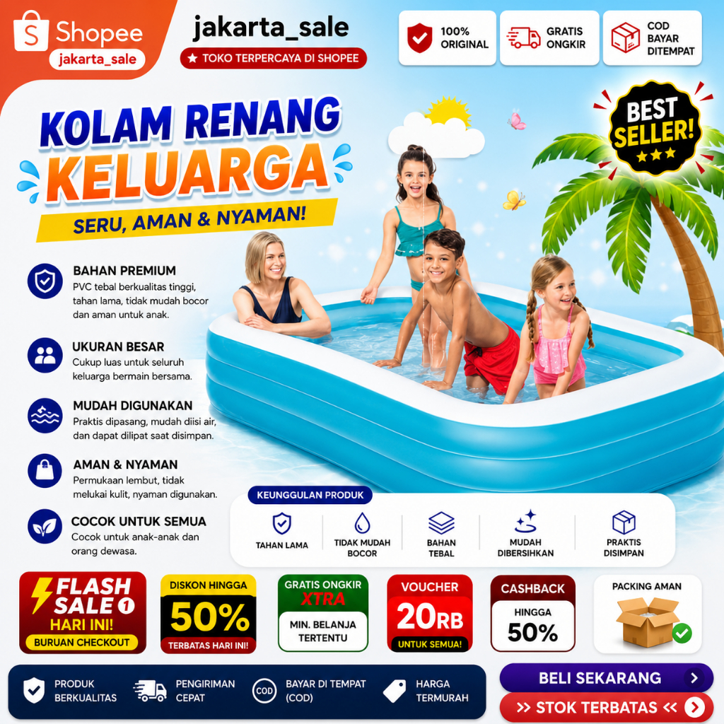 Kolam Renang Anak Intex 58484 Kolam renang Family / Kolam Bermain Anak Intex Biru Jumbo