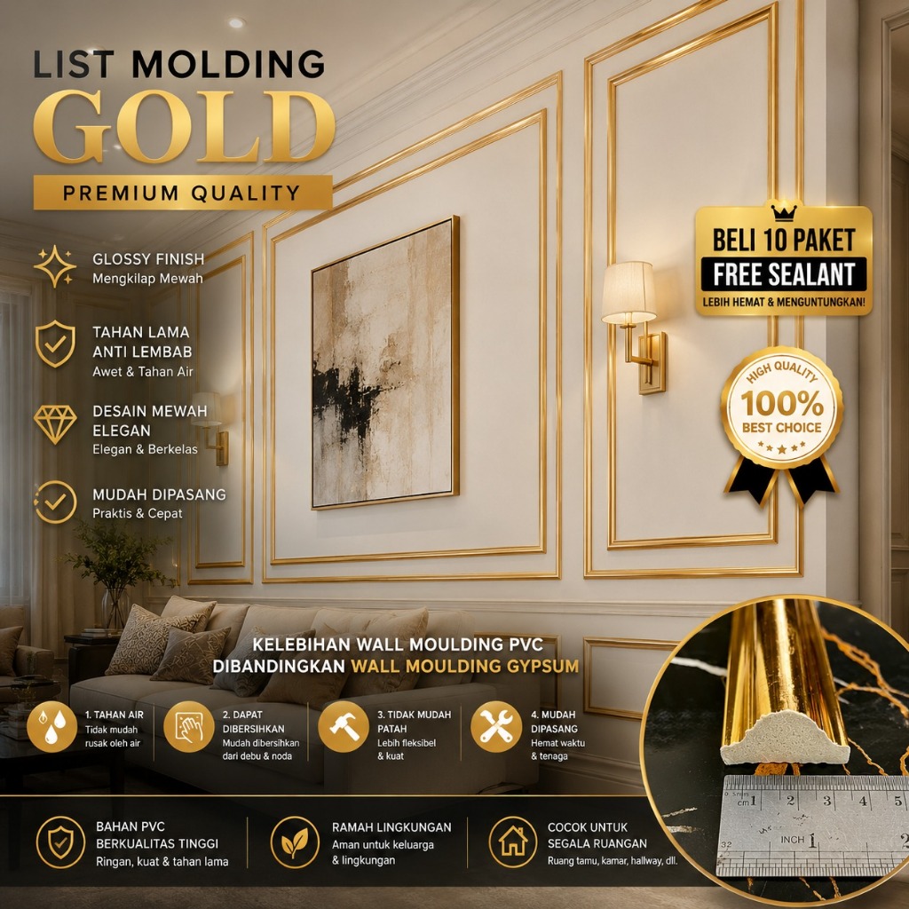 WA PAKET PROMO 2 Pcs List Wall Moulding Gold PVC Ukiran Dinding Lis Molding Tembok