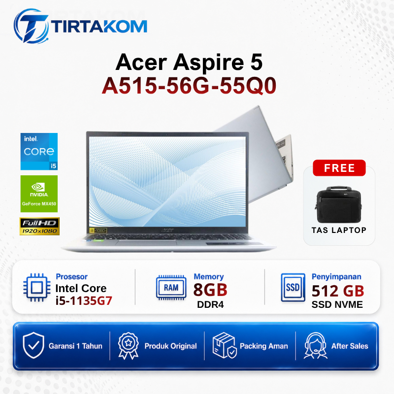 Laptop Gaming Baru Acer Aspire 5 A515 - 55Q0 Core i5 - 1135G7 Ram 16GB Ssd 512GB 15.6" IPS Backlit M
