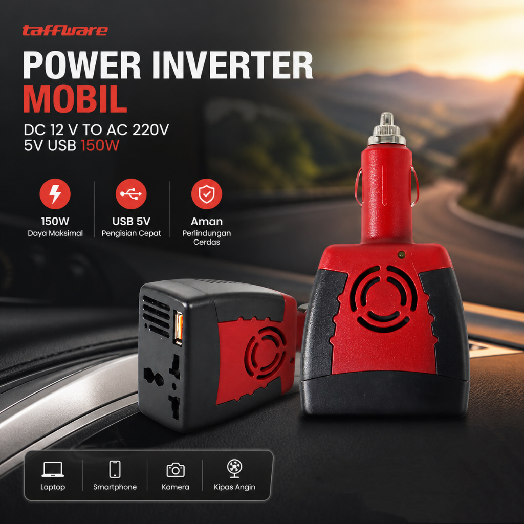Power Inverter Mobil Mini DC 12 V to AC 220-240V 5V USB 150W