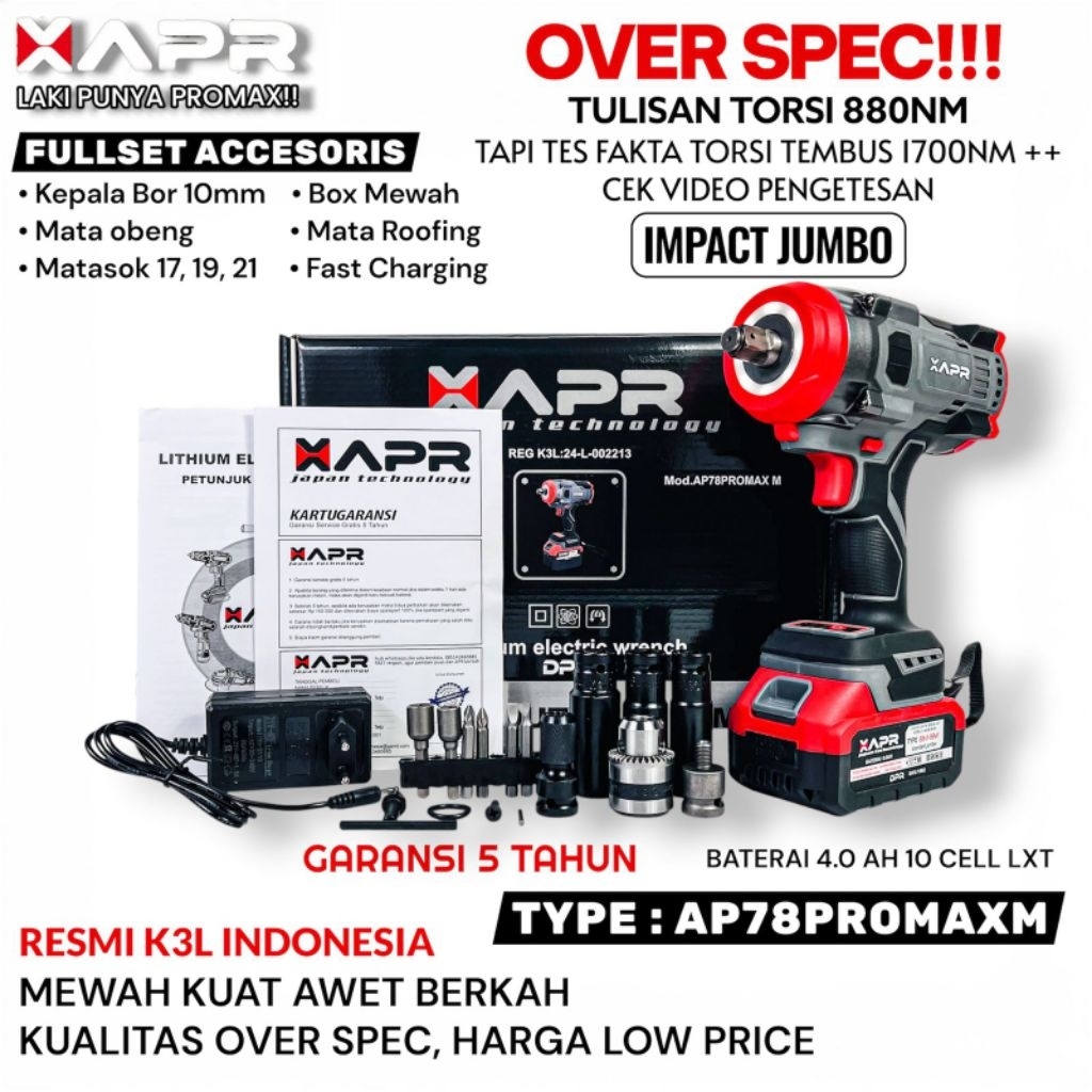 PROMO JUMBO XAPR BOR IMPACT WRENCH JUMBO TIPE AP78PROMAXM NEW EDITION 880nm garansi 5thn ORIGINAL XA