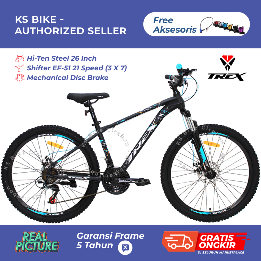 Sepeda Gunung MTB Trex 782 26 Inch 21 Speed Inner Cable Rem Cakram Depan Belakang Suspensi MTB Pria 