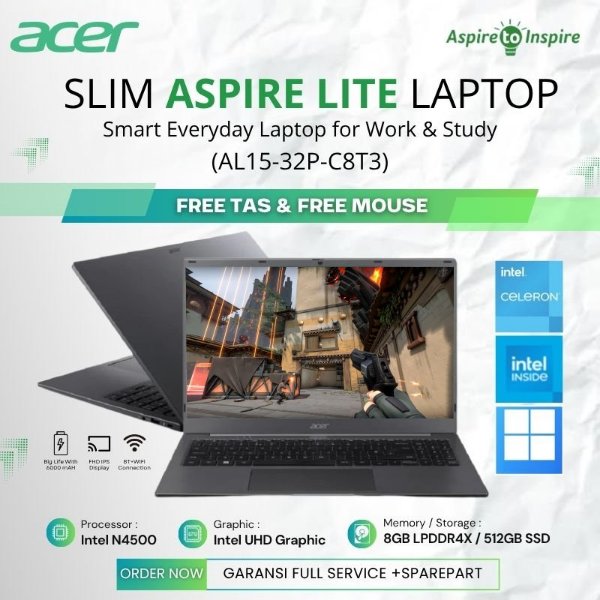 Laptop Acer Aspire Lite AL15-32P-C8T3 Intel N4500 RAM 8Gb SSD 512Gb Nvme 15.6" Full HD IPS