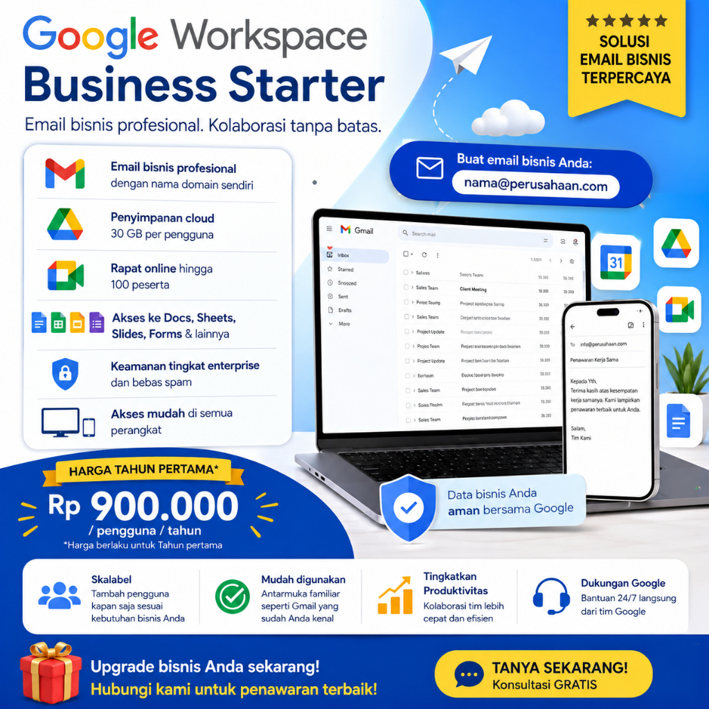 Google Workspace Email Bisnis 1 Tahun Registrasi Baru Original Include Admin Console