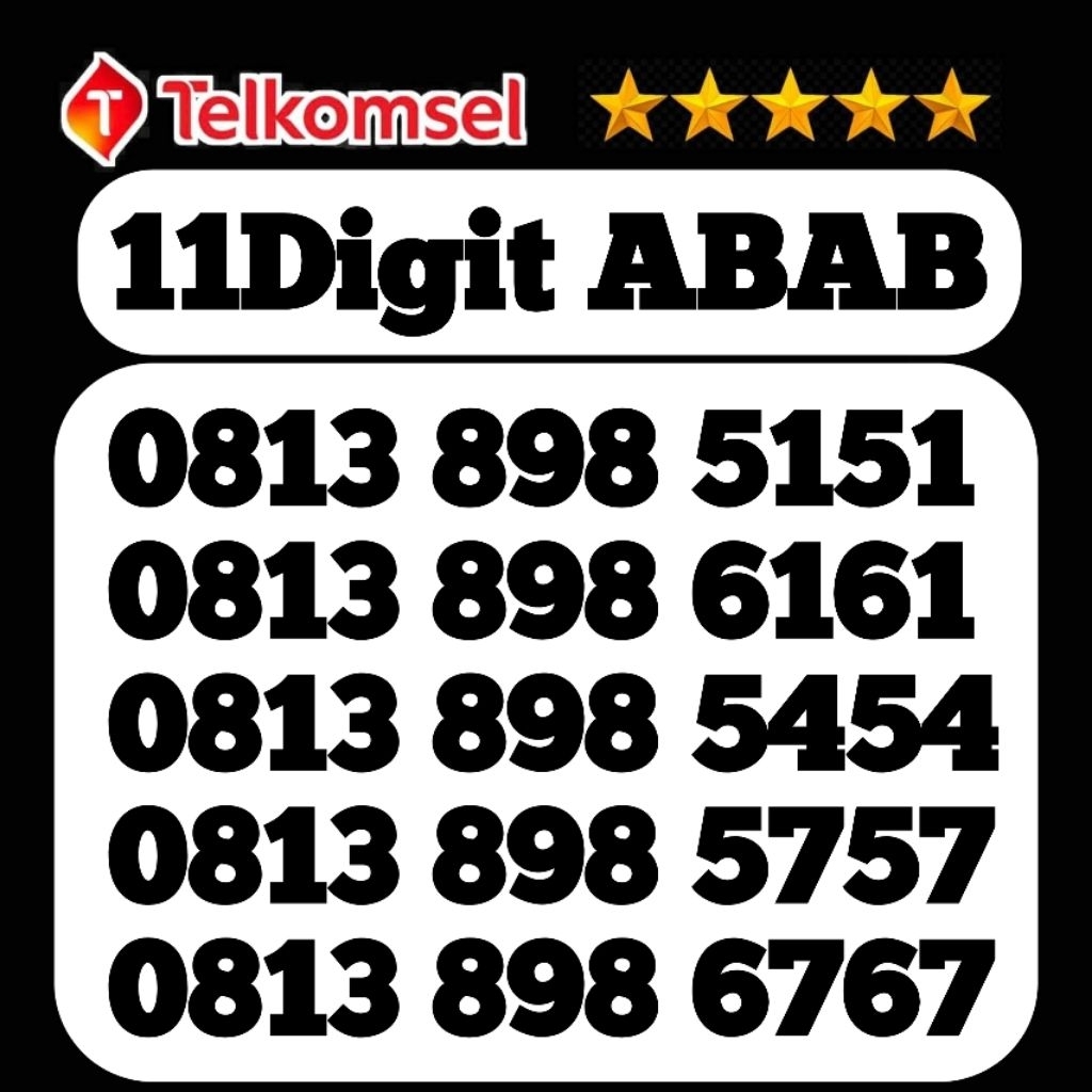 Kartu Perdana Nomor Cantik Telkomsel 11 Digit 11Digit 898 7878 5151 5454 616161 676767 686868 696969