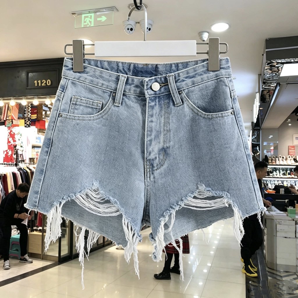KeyGirl JUMBO Hot pants jeans celana pendek jeans sobek wanita Korean style ootd High Waist ripped d