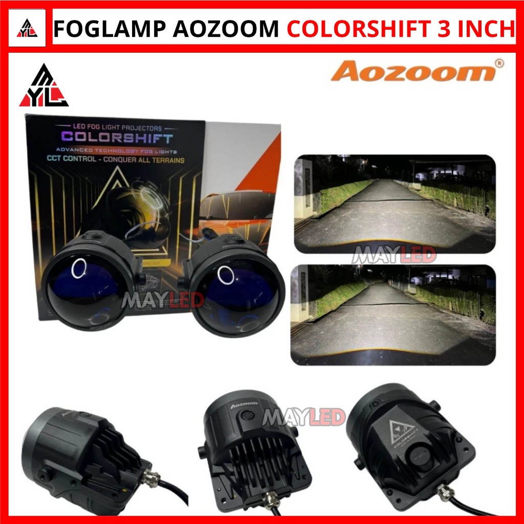 FOGLAMP AOZOOM 3 INCH COLORSHIFT GARANSI 2 TAHUN WATERPROFF PREMIUM BILED FOGLAMP