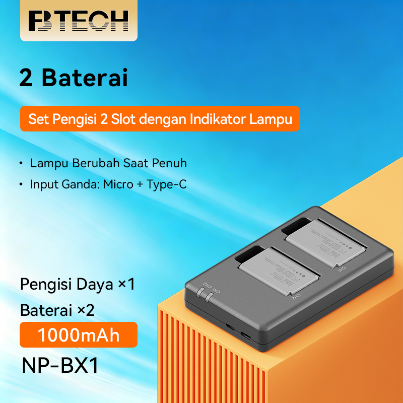 BTECH Paket 2 Baterai NP-BX1 dan Dual Slot Charger untuk Sony Cyber-shot DSC-H400 DSC-HX50V DSC-HX30