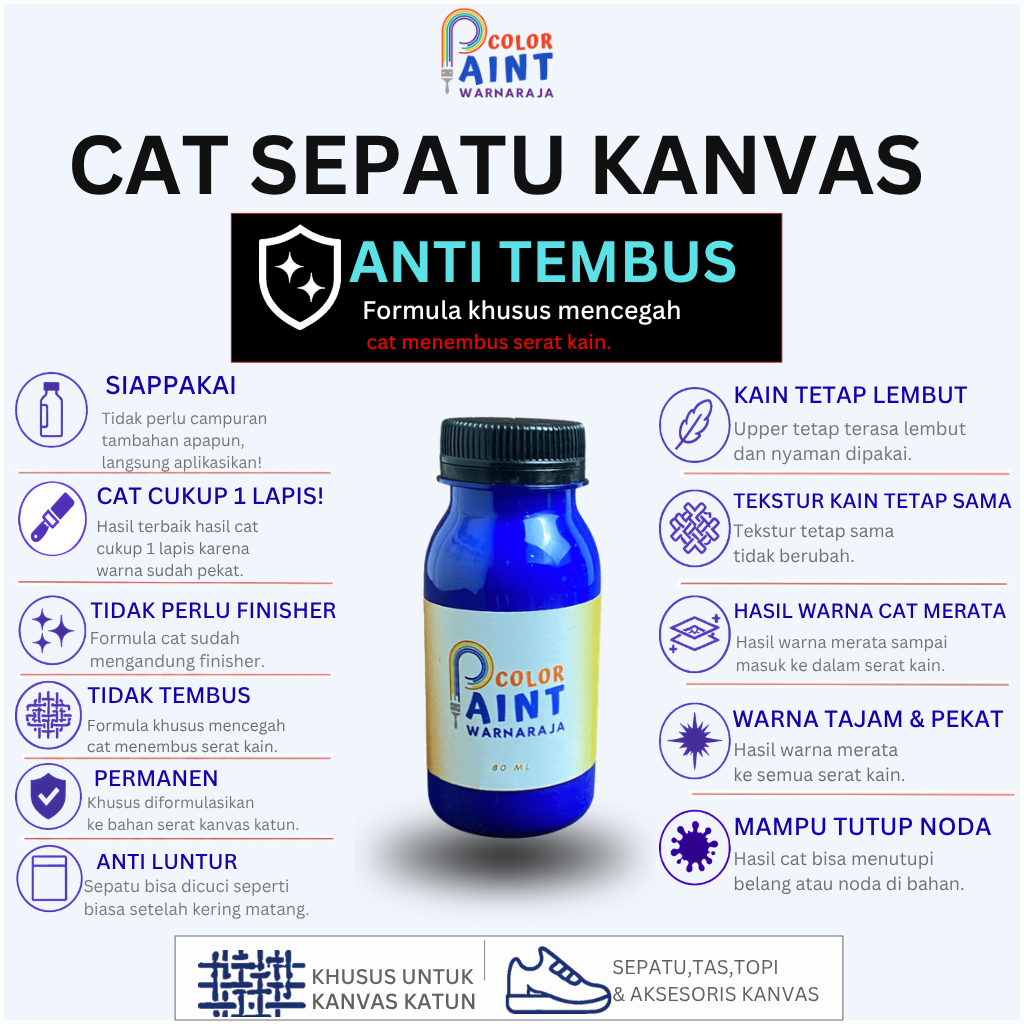 warnaraja - Cat Sepatu Hitam 30ml Waterproof Anti Luntur | Cat Sneakers Canvas Permanen