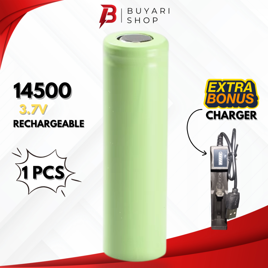 Baterai AA 14500 FLAT TOP Rechargeable 500mAh 3.7V  Baterai Cas Isi Ulang 14500 FLAT TOP 3.7V BONUS 