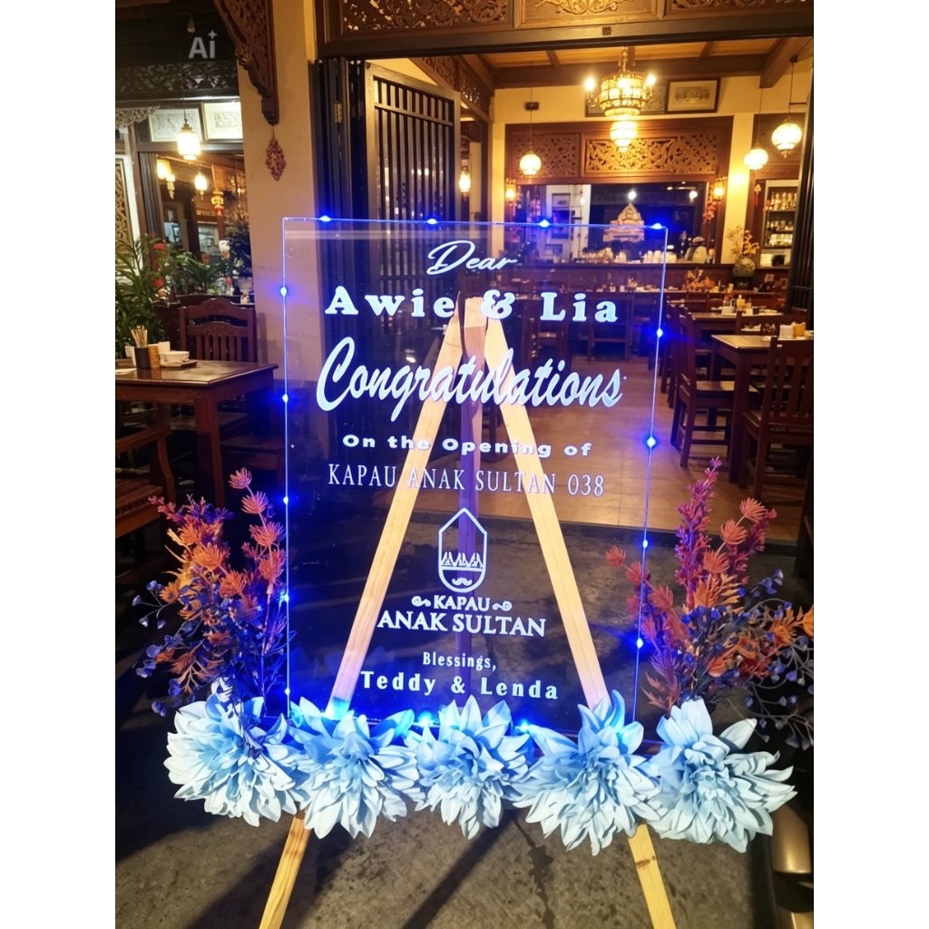 Karangan Bunga Papan akrilik  LED/ Papan bunga acrylic / BISA DIKIRIM KELUAR KOTA standing acrylic L