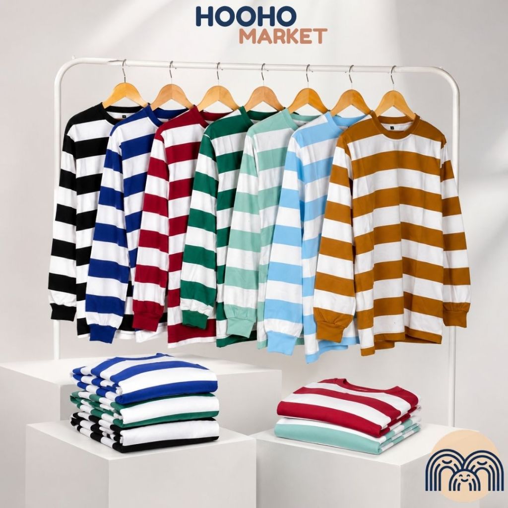 Kaos Dewasa Stripe Bazoo V1 Lengan Panjang Rib Cuffs Unisex Pria Wanita Couple Family - T-Shirt Salu