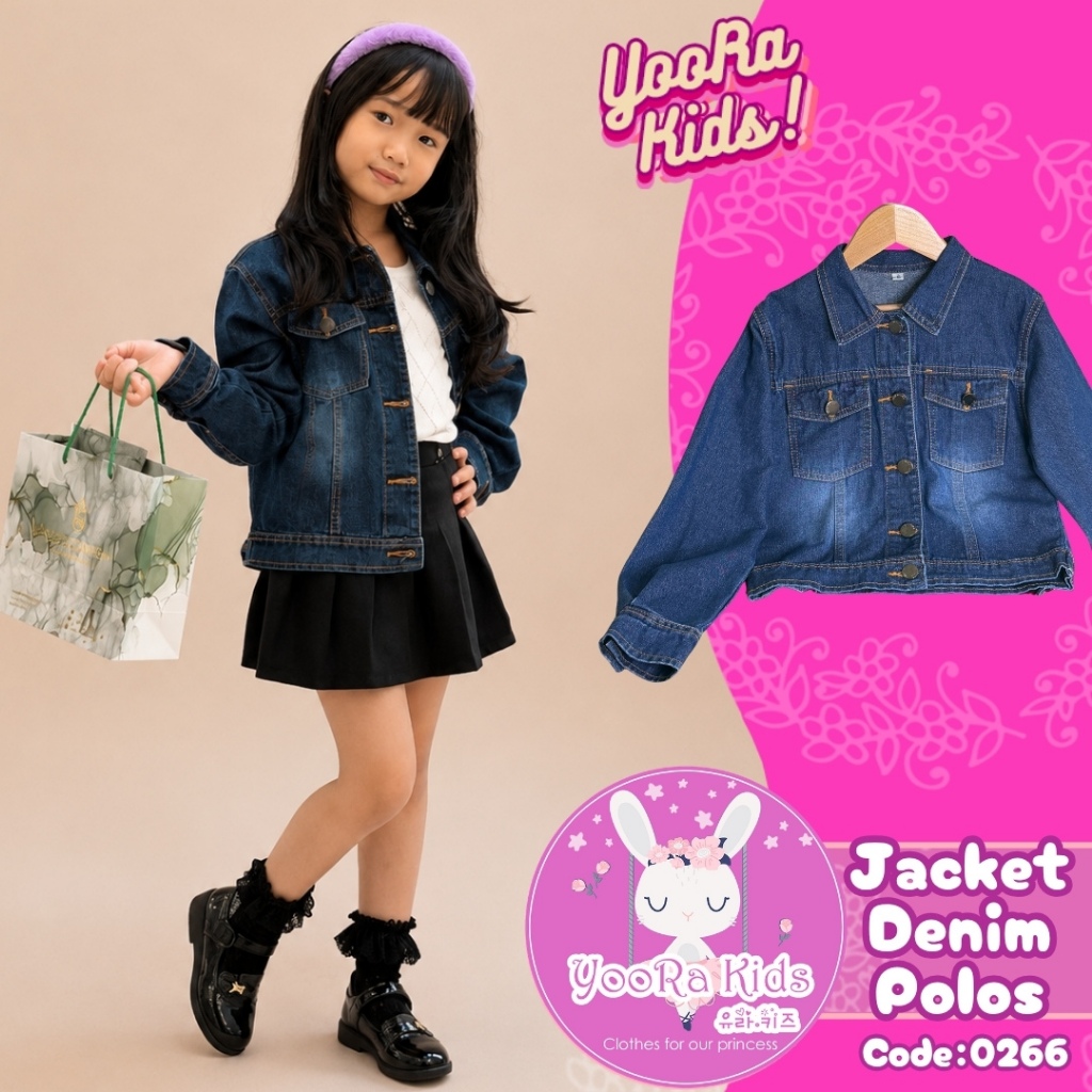 Yoorakids Jaket Denim Anak Perempuan Outer Jeans Cewek Casual Fashion Jacket Denim polos