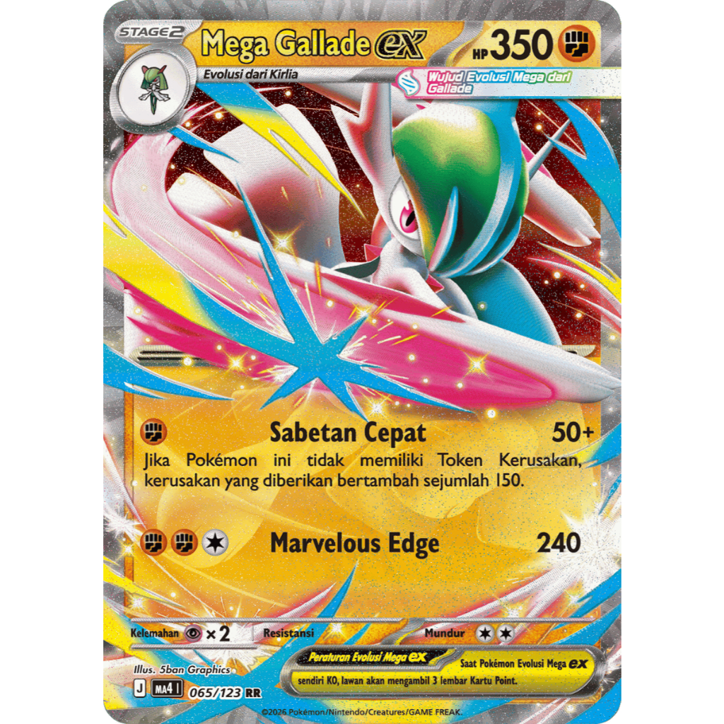 Mega Gallade EX RR Holo 065/123 Ledakan Pianida MA4 - KARTU POKEMON TCG INDONESIA