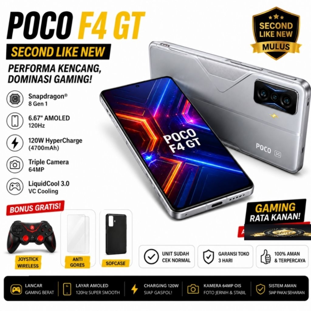 Poco F4 GT 12 256GB Second Original Snapdragon 8 Gen 1 AMOLED 120Hz Bonus Joystick