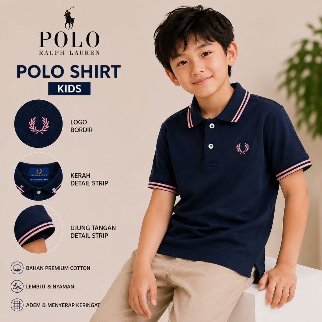 Kaos Kerah Polo Anak-anak Fred Perry Usia 1-12 Tahun/Kaos Polo Anak Lengan Pendek