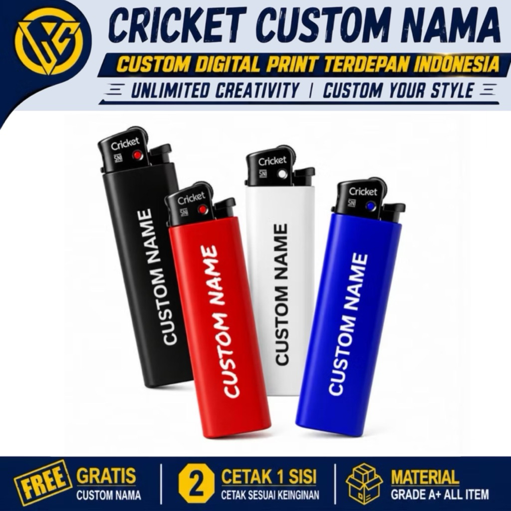Cricket Ori Custom Nama / Korek Api Cricket Original / Cetak Print UV