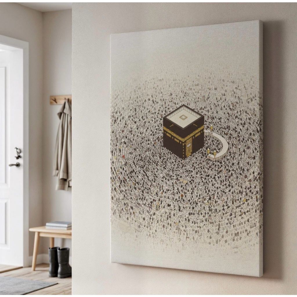 MASTER CANVAS - Poster Tawaf Haji  Kabah Ka’bah Kaabah Sketsa Islami Cetak Foto Kanvas Jumbo Dekoras