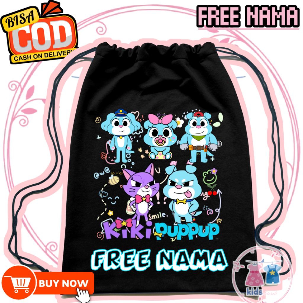 (FREE NAMA) TAS SEKOLAH ANAK TAS SERUT ANAK STRINGBAG TAS ANAK KIKI PUPPUP TAS SERUT ANAK WATERPROOF