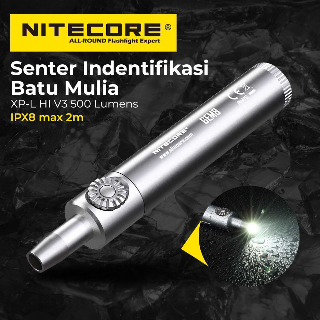 Nitecore Gem 8 Flashlight Indentifikasi Batu Mulia XP-L HI V3 IPX8 500 Lumens