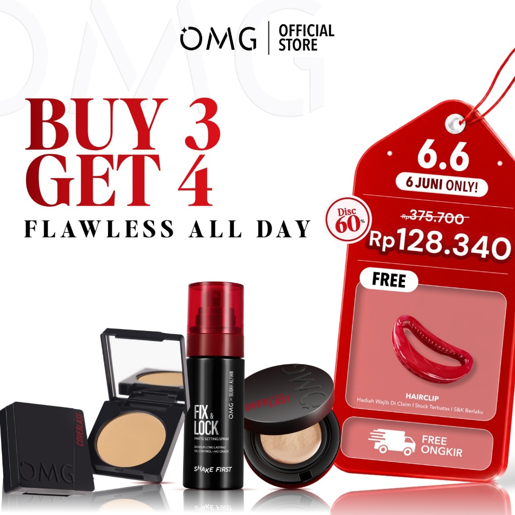 OMG OH MY GLAM Flawless All Day : Cushion, Two Way Cake & Setting Spray  - Tahan Lama & Bebas Crack 