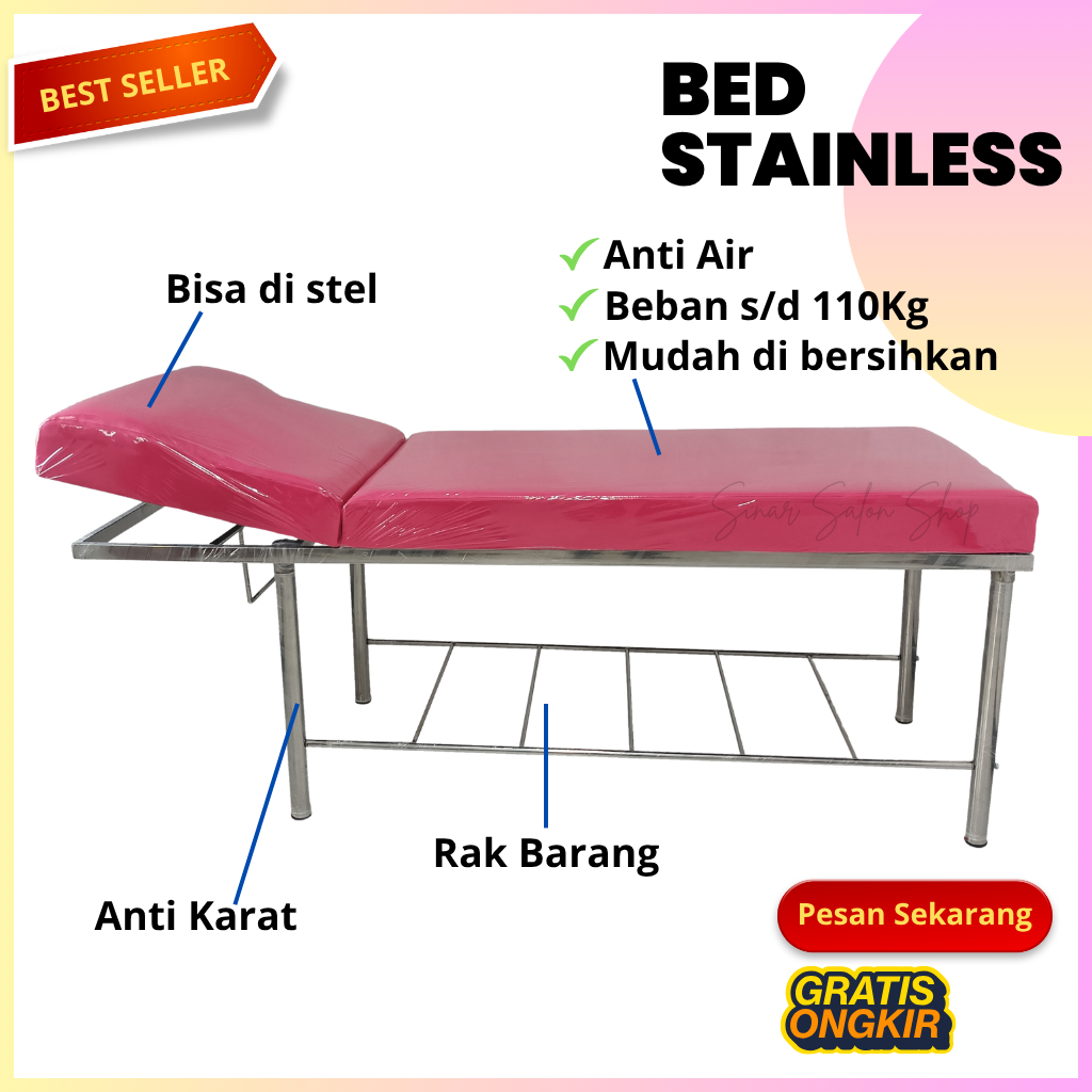 Bed Facial Stainless Lipat untuk Perawatan Wajah di Klinik & Salon