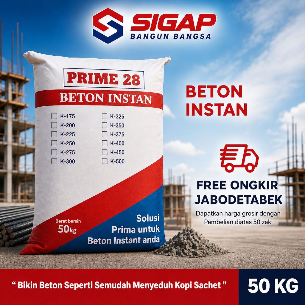 K400 Beton Instan Prime 28 K400 50Kg | Beton Siap Pakai Premix Cor Jalan dan Struktur