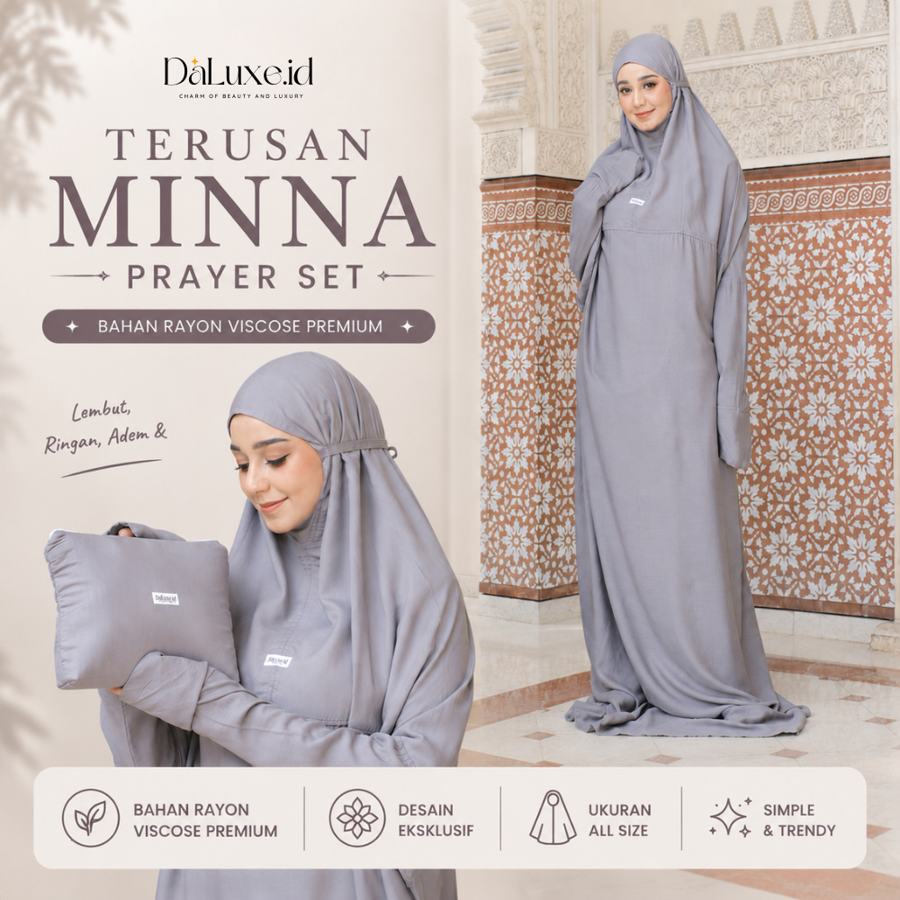 Mukena Dewasa Terusan Polos Premium Minna Series DALUXE.ID Bahan Rayon Viscose - Ibadah Lebih Nyaman