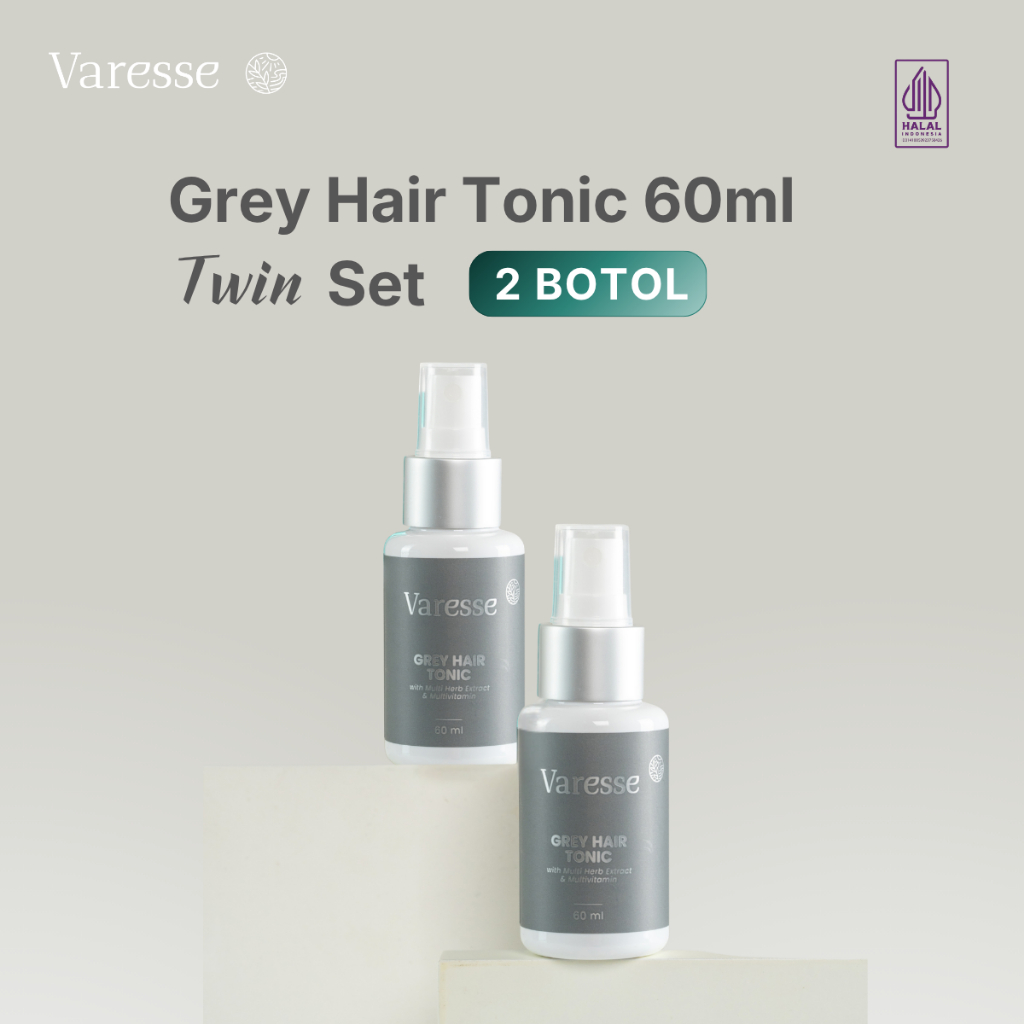 Varesse Grey Hair Tonic 60 ml 2 Botol - Menghitamkan Rambut Uban, Mempercepat Pertumbuhan Rambut, Me