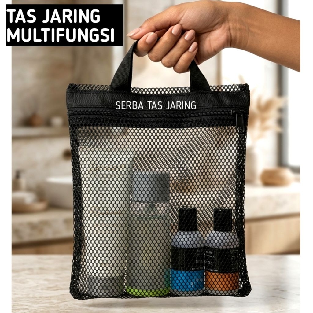 TAS Jaring Tempat Sabun Mandi Pouch Organizer Travel / Tas Kosmetik Skincare Bedak Bayi Bahan Tebal 