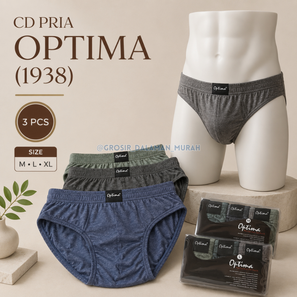 Celana Dalam Pria OPTIMA HITAM 1938 | CD Laki Dewasa | Daleman Premium | Nyaman Adem