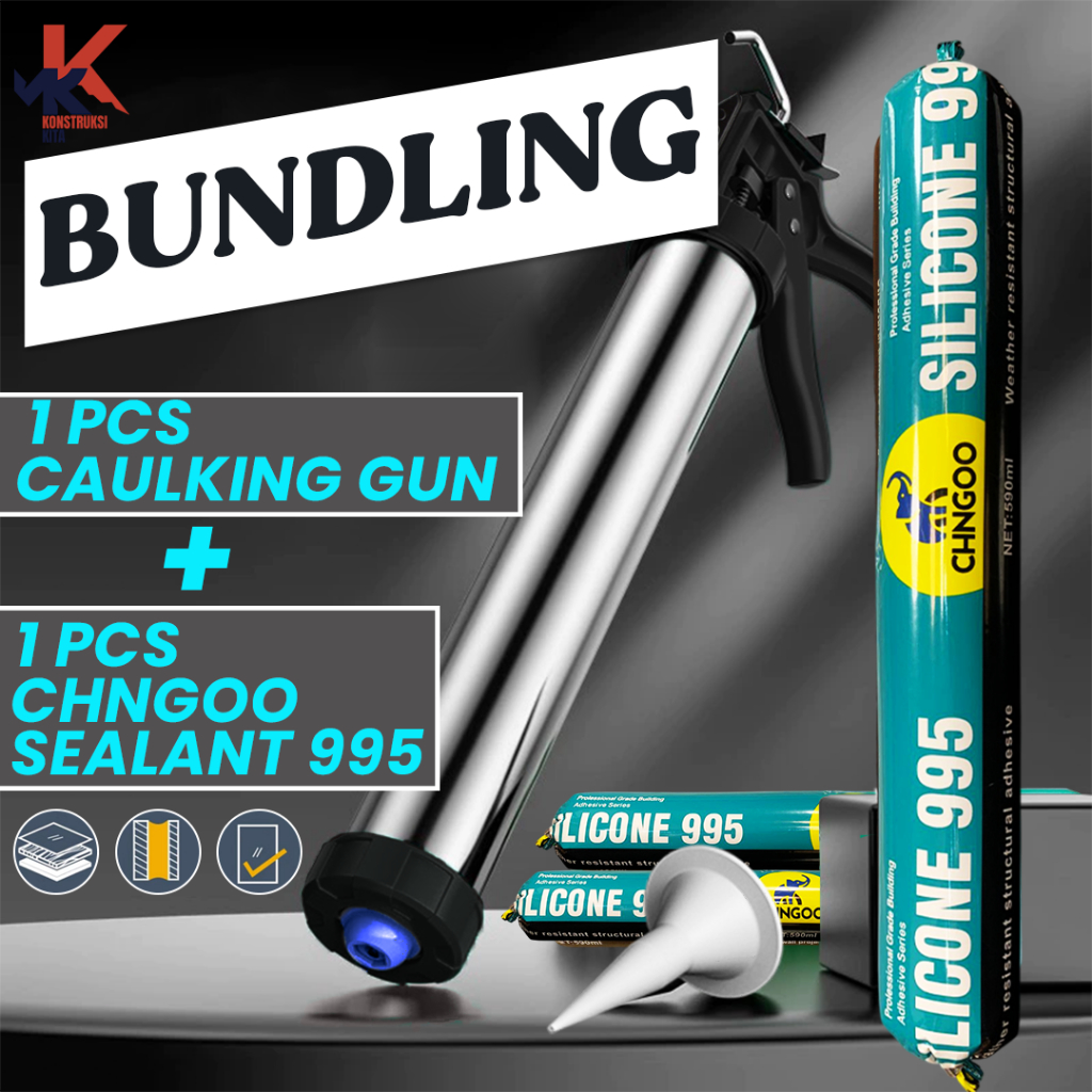 BUNDLING Caulking Gun Aluminium + Sealant Dodol Chngoo 995 Acetic 590ml Siap Pakai - KonstruksiKita