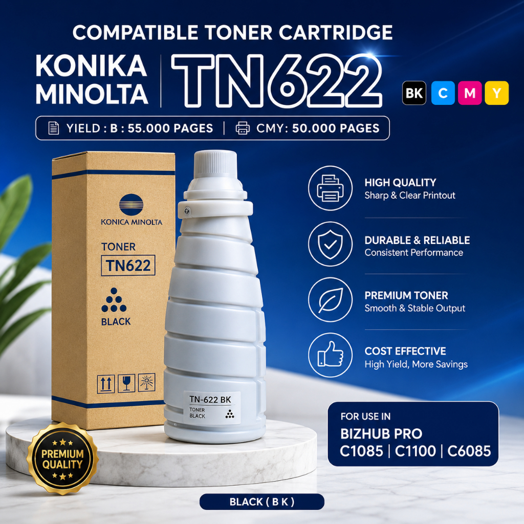 Compatible Toner Cartridge Konika Minolta TN-622 TN 622 TN622 - BIZHUB PRO C1085 C1100 C6085 - CMYK