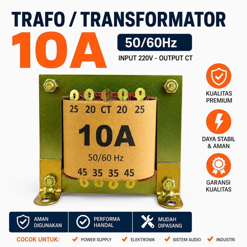 Trafo CT 10A 45V CT 45V Transformer Power Supply Amplifier Audio 220V Berkualitas