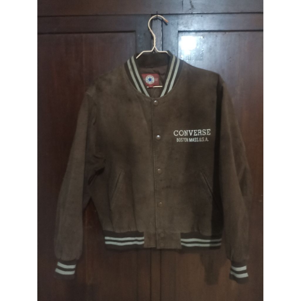 varsity converse leather bomber