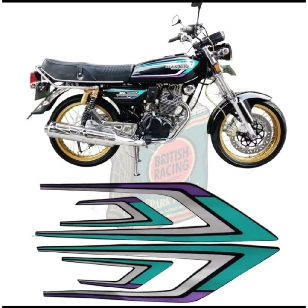 Striping stiker bodi honda gl100 stiker tangki gl100 hijau ungu terlaris