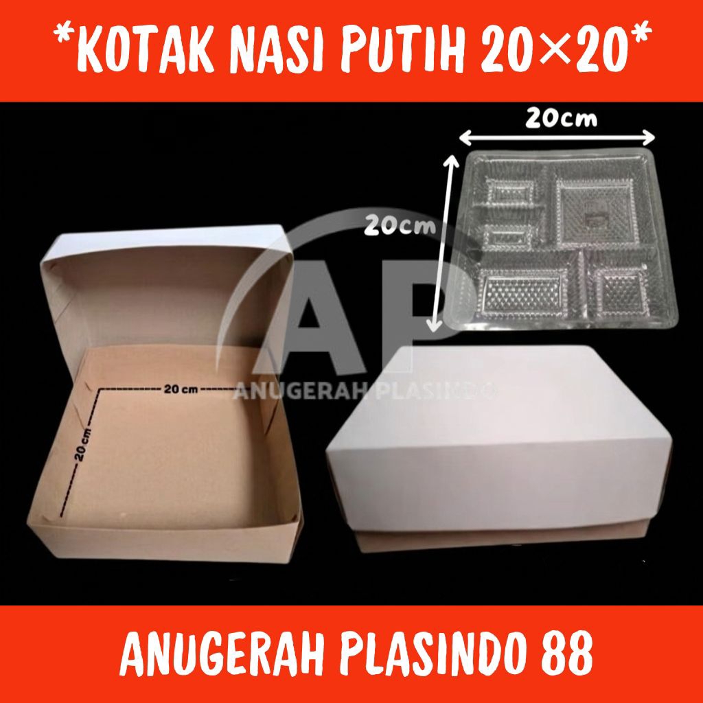 KOTAK NASI 20 x 20 cm ( tutup PUTIH, bawah COKLAT) isi 50 & 100 pcs