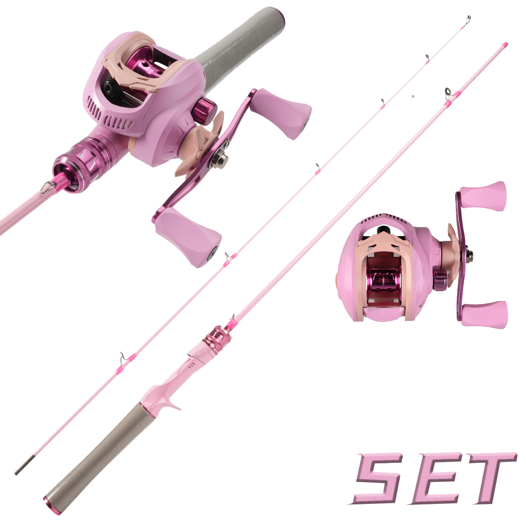 Set joran pancing warna pink, joran pancing serat karbon UL, set tingkat lanjut, cocok untuk pemula.