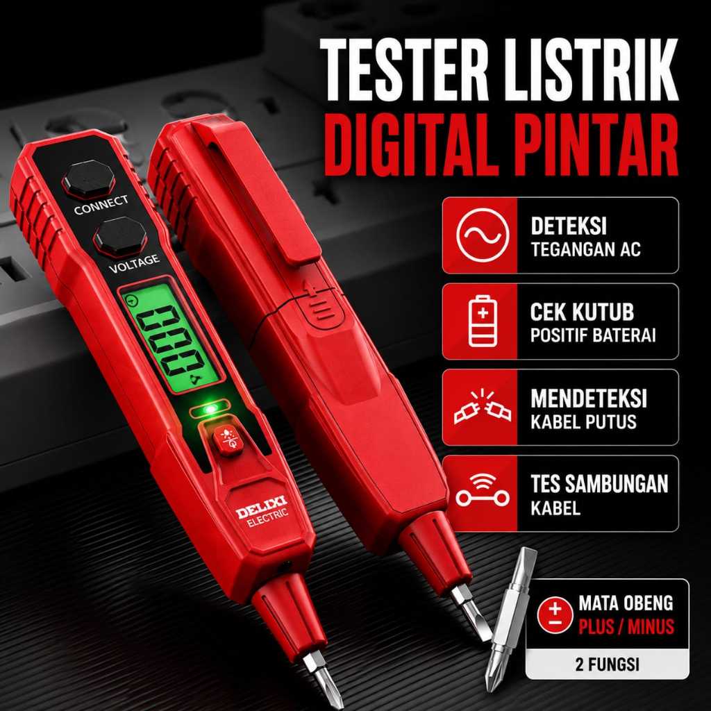DELIXI ELECTRIC Tespen Digital LED Mendeteksi Tegangan AC Arus Putus Cek Kutub Baterai - GTC
