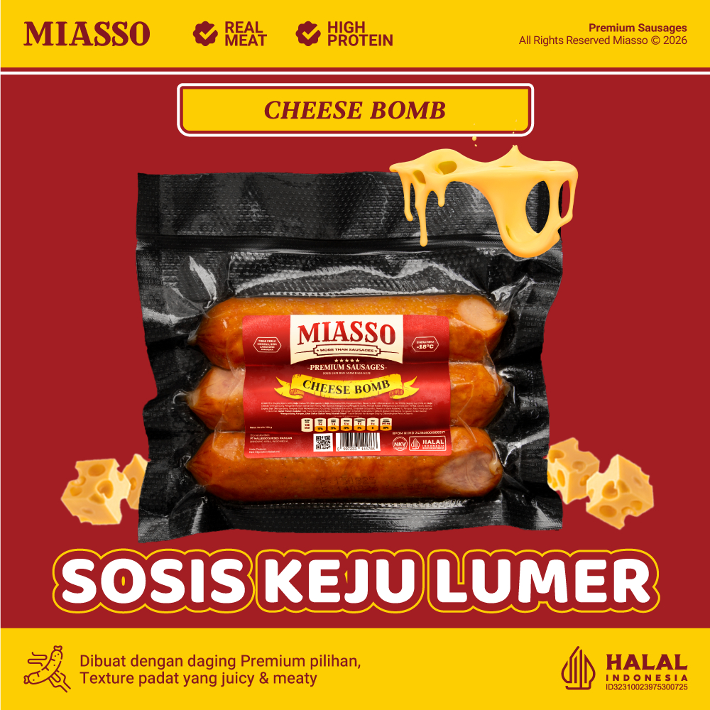 [TERLARIS] MIASSO - Cheese Bomb | Premium Sausages | Sosis Keju Frozen Food Halal